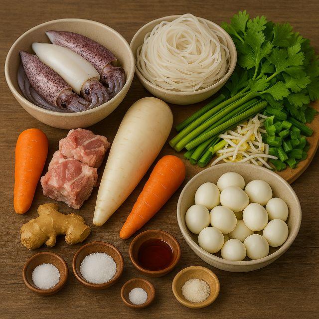 Nguyên liệu nấu hủ tiếu mực