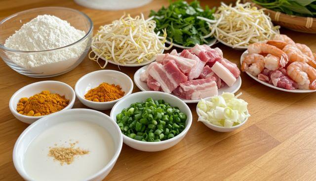 Các nguyên liệu để làm bánh xèo miền Nam