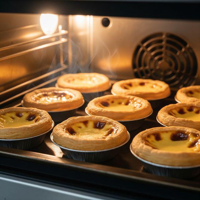 Cho bánh tart trứng vào lò và nướng thôi