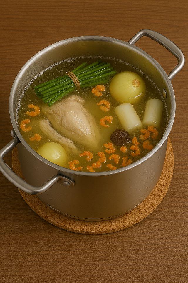 Nấu nồi nước dùng bún thang Hà Nội