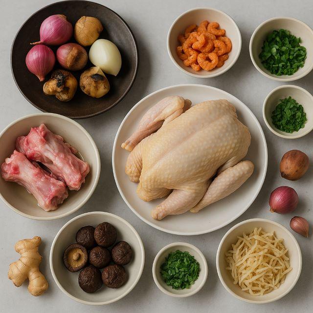 Sơ chế các nguyên liệu để nấu bún thang