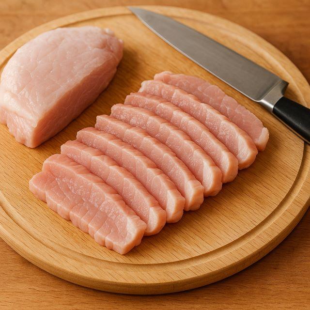 Thái thịt thành từng lát nhỏ vừa