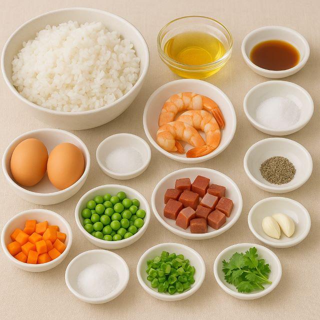 Nguyên liệu làm món cơm chiên dương châu