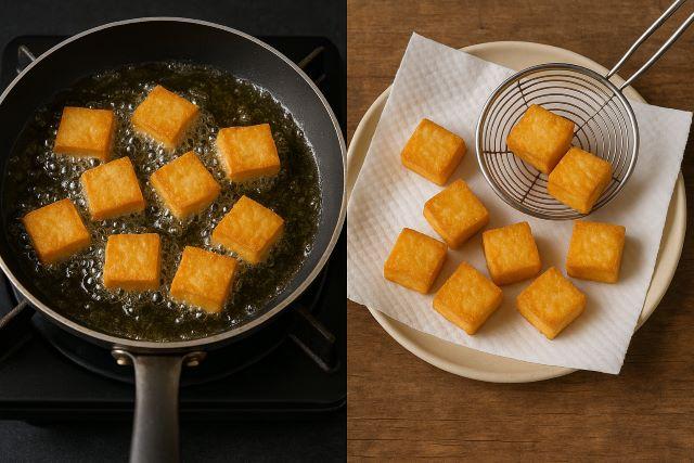 Chiên đậu hũ cho vàng giòn