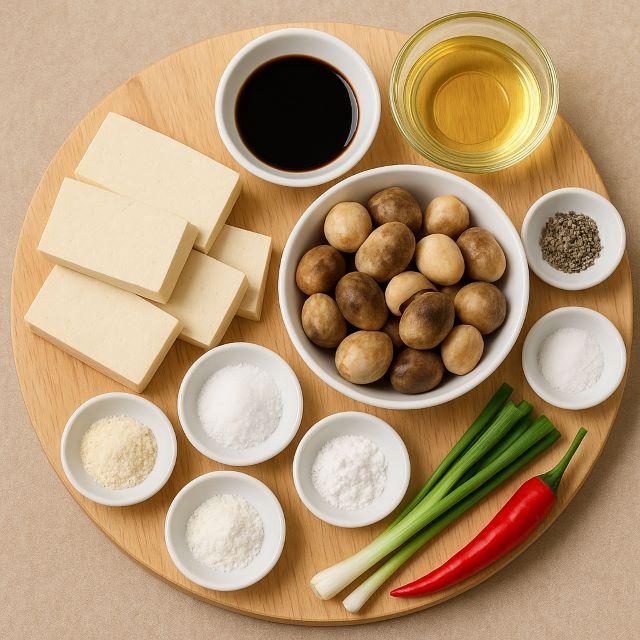 Nguyên liệu để làm món đậu hũ kho nấm rơm