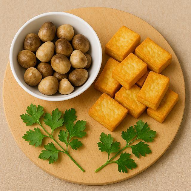 Sơ chế nguyên liệu đậu hũ và nấm rơm