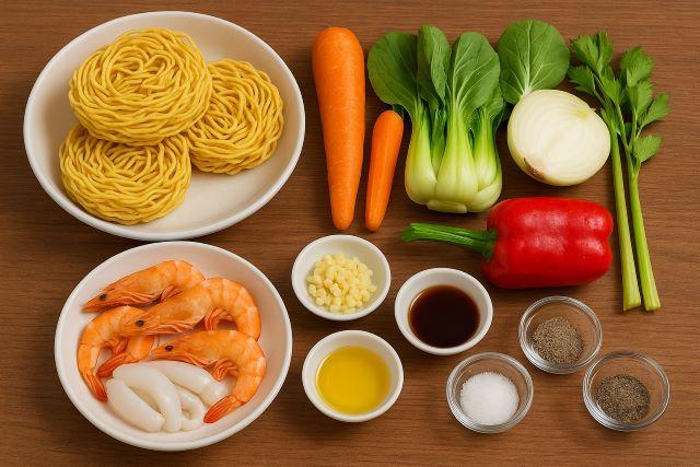 Nguyên liệu để làm mì xào hải sản