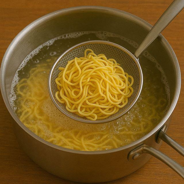 Trụng sơ mì với nước sôi