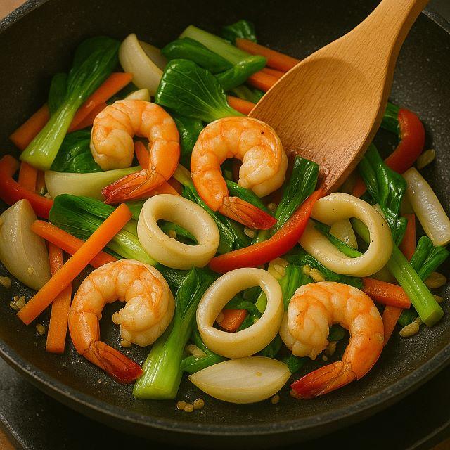 Xào rau củ với hải sản