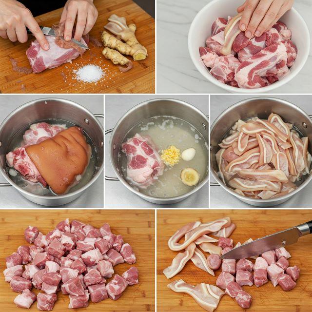 Làm sạch thịt chân giò và tai heo