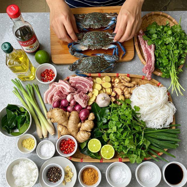 Các nguyên liệu để nấu bánh canh ghẹ