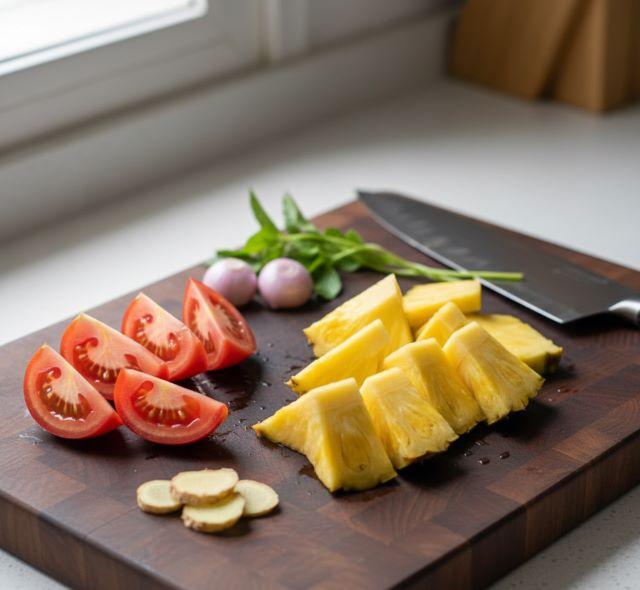 Sơ chế cà chua và thơm