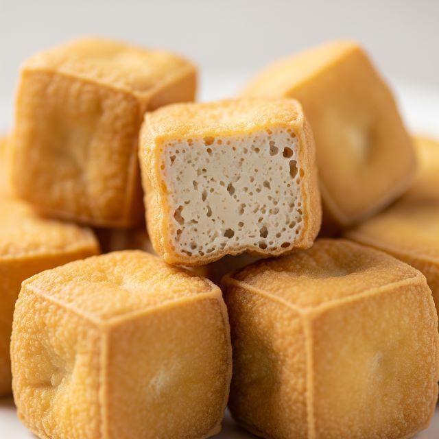 Đậu hũ chiên rồi cắt nhỏ vừa ăn