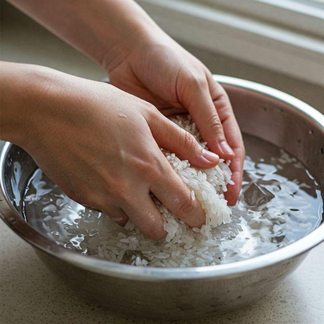 Bước 3 vo gạo và cho gạo vào nồi nước ninh xương