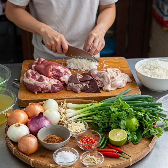 Nguyên liệu để nấu cháo lòng miền Trung