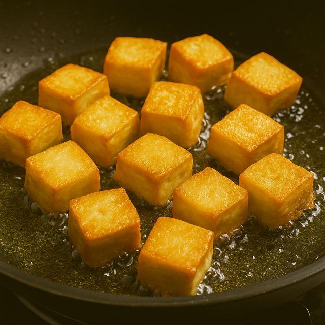 Chiên đậu hũ cho vàng đều 2 mặt