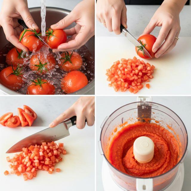 Sơ chế và xay nhuyễn cà chua