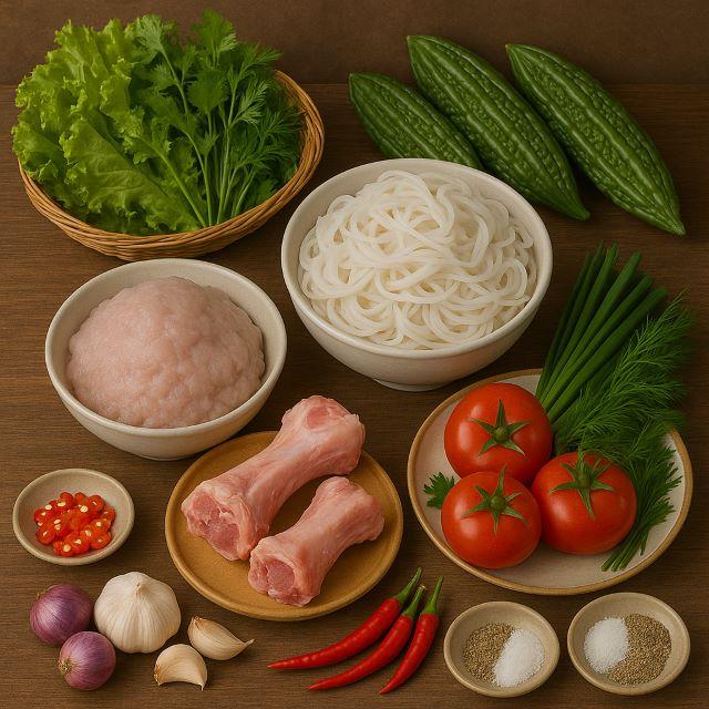 Nguyên liệu nấu món lẩu cá thác lác khổ qua