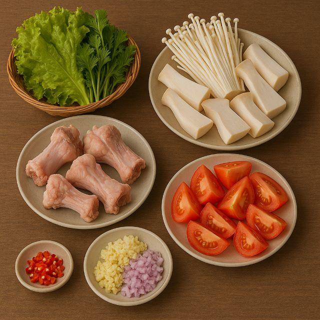 Sơ chế xương ống heo và các loại rau củ