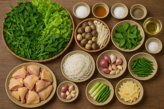 Nguyên liệu nấu lẩu gà lá é