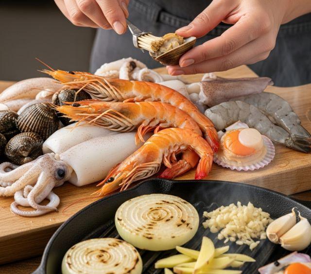 Sơ chế các nguyên liệu để nấu món lẩu nấm hải sản