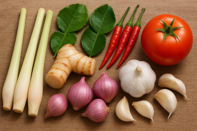 Các loại nguyên liệu gia vị và rau củ