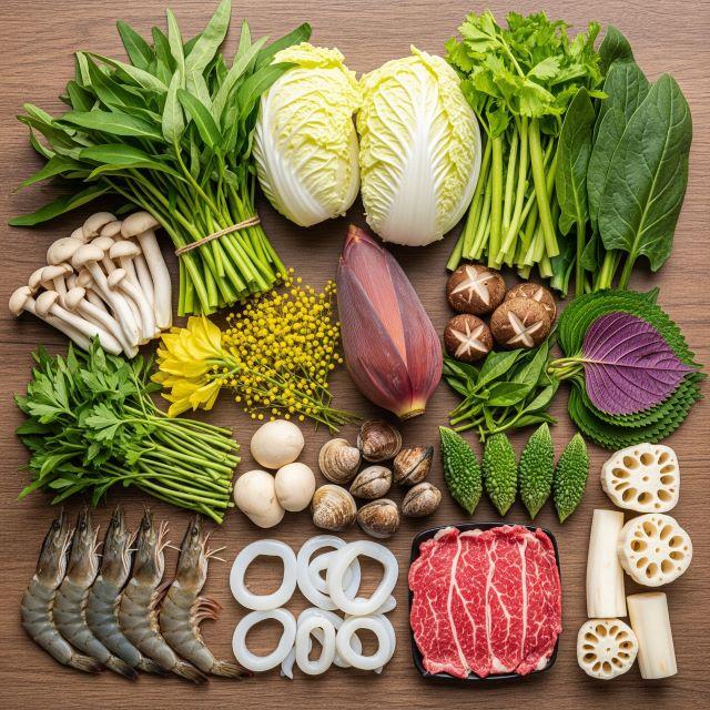 Nguyên liệu đồ nhúng để ăn kèm lẩu thái