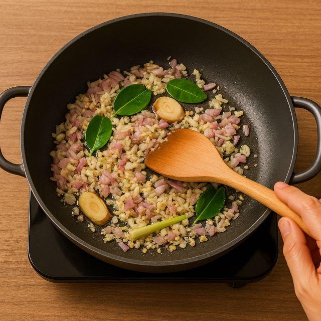 Phi thơm và xào các nguyên liệu tạo mùi