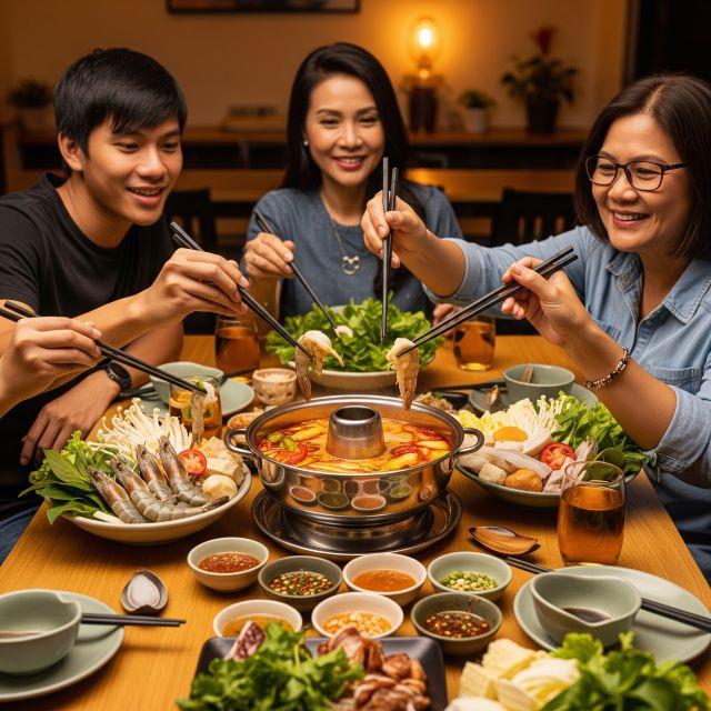Thưởng thức món lẩu thái cùng với gia đình