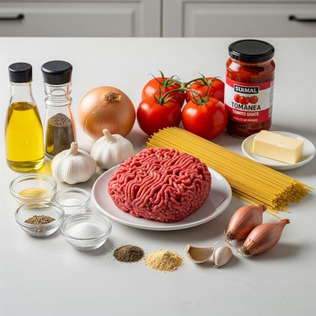 Nguyên liệu nấu món mì Ý sốt bò bằm