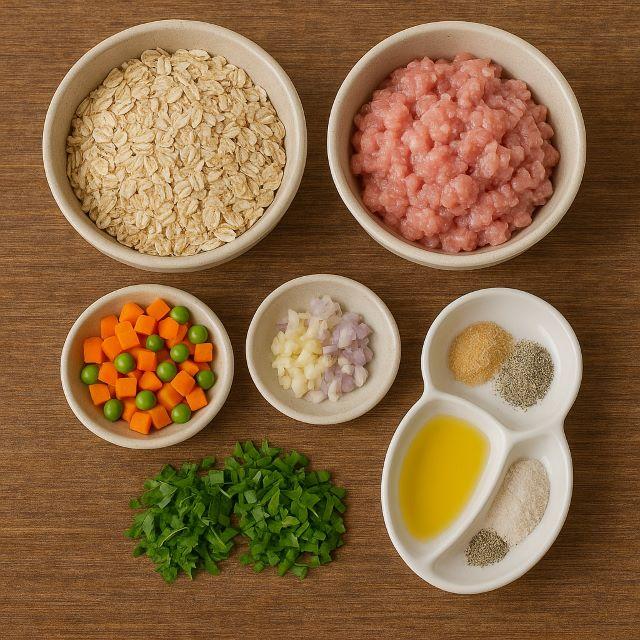 Nguyên liệu để nấu cháo yến mạch thịt bằm