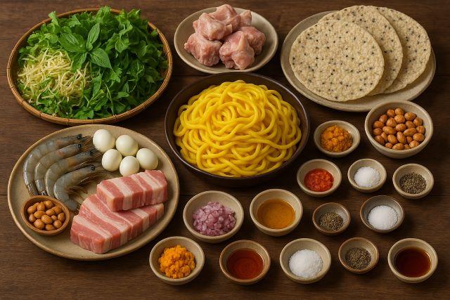 Nguyên liệu để nấu mì quảng