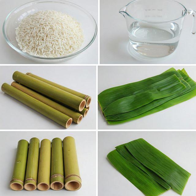 Các nguyên liệu để làm cơm lam Tây Bắc