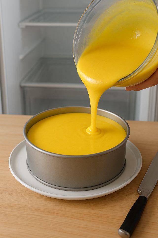 Đổ hỗn hợp bánh vào khuôn và làm đông