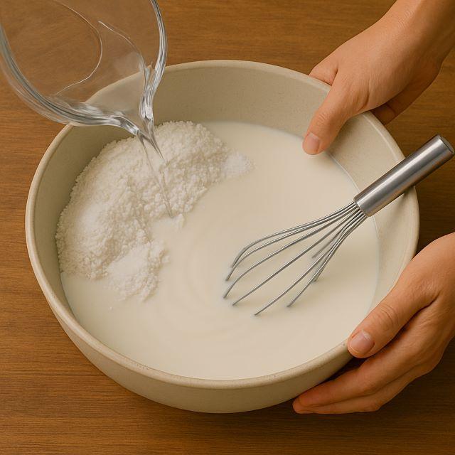 Pha bột làm vỏ bánh giò nóng