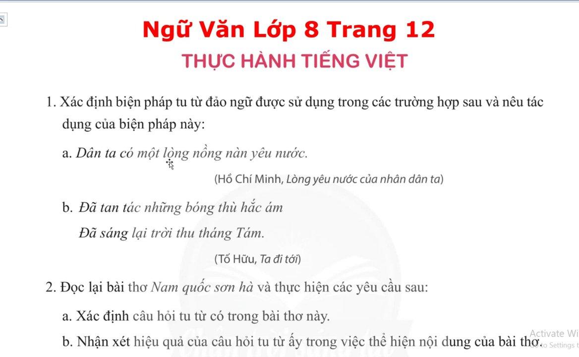 Trích dẫn từ tác phẩm của Hồ Chí Minh minh họa cho biện pháp đảo ngữ.